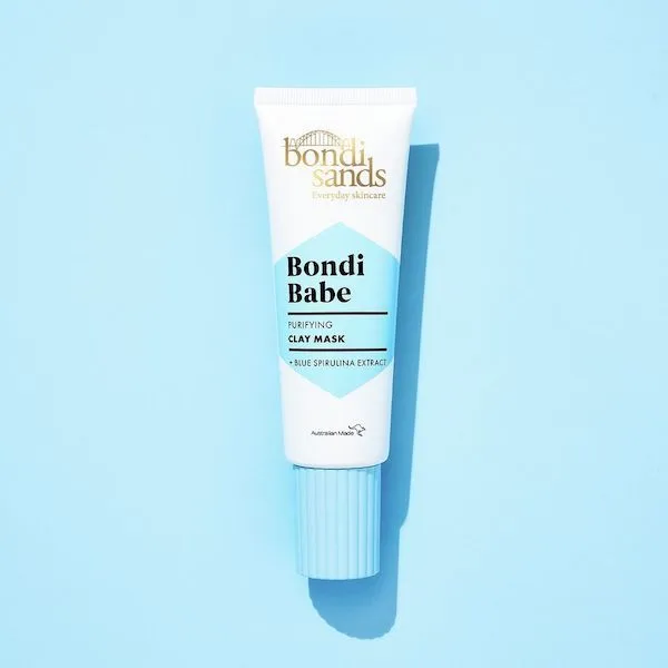 Bondi Sands Bondi Babe Mask on a blue background. 